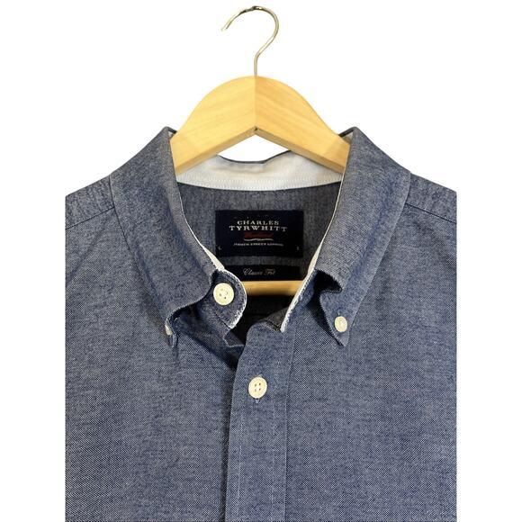 Charles Tyrwhitt Shirt Mens Large Blue Weekend Classic Fit Button Down Preppy - Picture 3 of 9